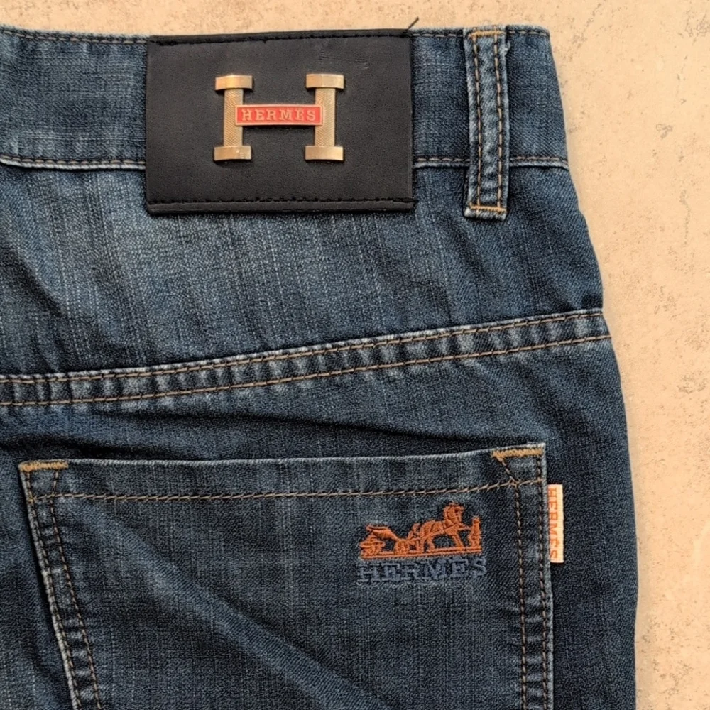 Hermes Men's Blue Denim Jean Shorts - Size 33 - Picture 5 of 11